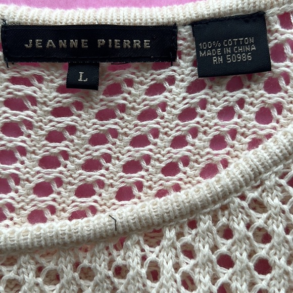 Jeanne Pierre Cream Loose Weave Zippered Back Hi Low Sweater - Picture 7 of 8